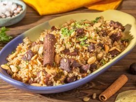 ارز باللحم والخلطة - طريقة عمل الارز البني بالخلطة