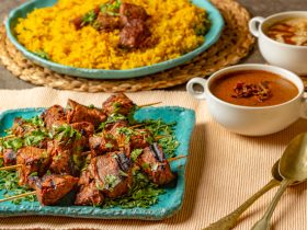 كباب باللحم المسلوق - لحم مشوي وارز اصفر - طريقة عمل شوربة البصل