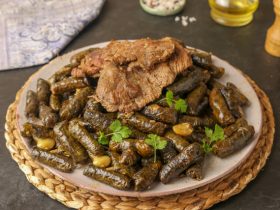 طريقة_عمل_محشي_ورق_عنب_مع_شرائح_لحم_استيك
